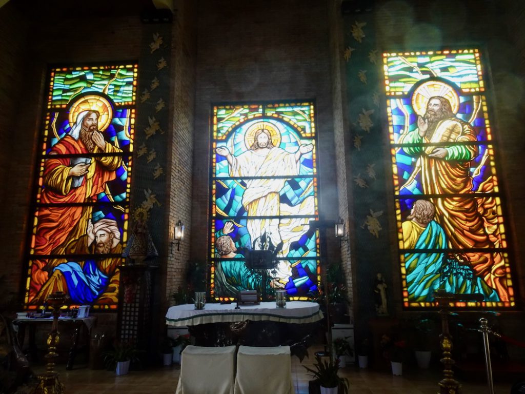 Caleruega Church Stained Glass Windows behind main altar